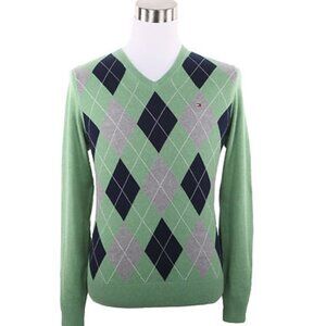 Tommy Hilfiger Pacific Argyle Cotton V-Neck Holiday Sweater, Size M